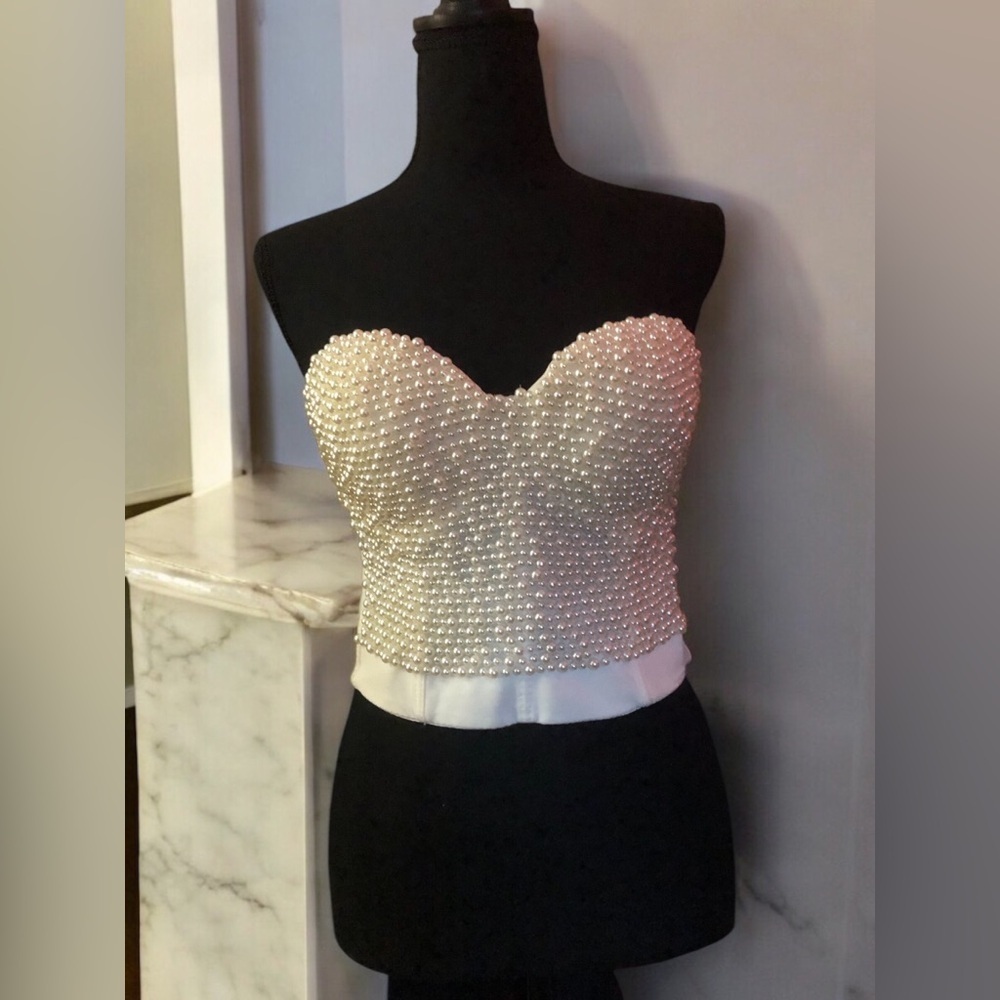 Off White/ Cream Women's Bralette With Pearls Accents Nwt